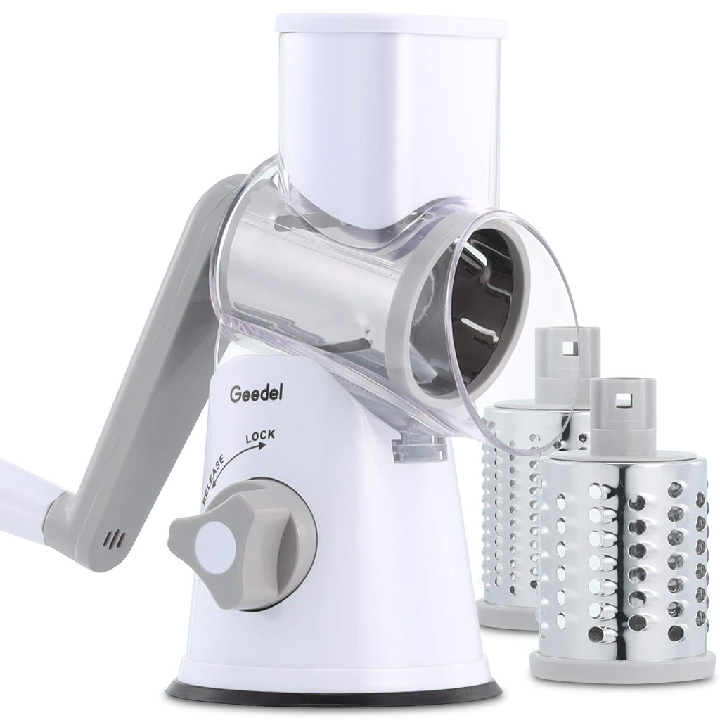 Geedel Kitchen Cheese Grater, Rotary Mandoline Vegetable Slicer with Interchangeable Blades, Easy to Use Rotary Grater Slicer for Fruit, Vegetables, Nuts