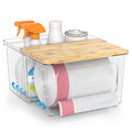 Tangyinus Trash Bag Dispenser Roll Holder - Clear Garbage Bag Holder with Bamboo Lid and Sliding Drawer Box, Kitchen, Under Sink, Laundry Room Organization and Storage