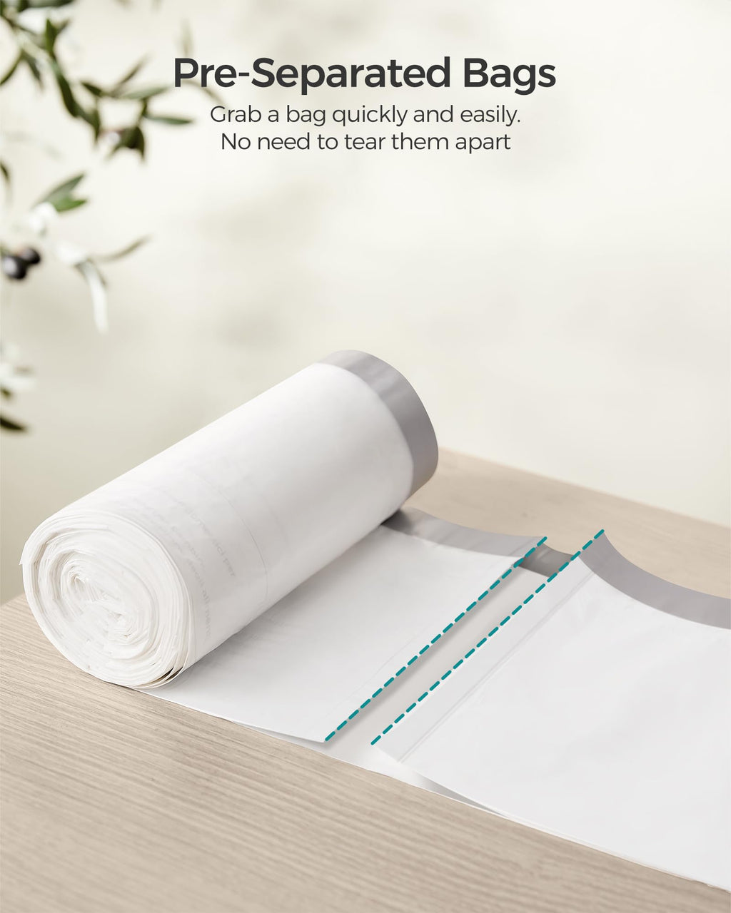 SONGMICS Trash Bags for 4-5.3 Gallon (15-20 L) Trash Cans, Drawstring Kitchen Garbage Bags, Pre-Separated, Liner Code 020A01, 2 Rolls, 80 Count, White UKRB020A02