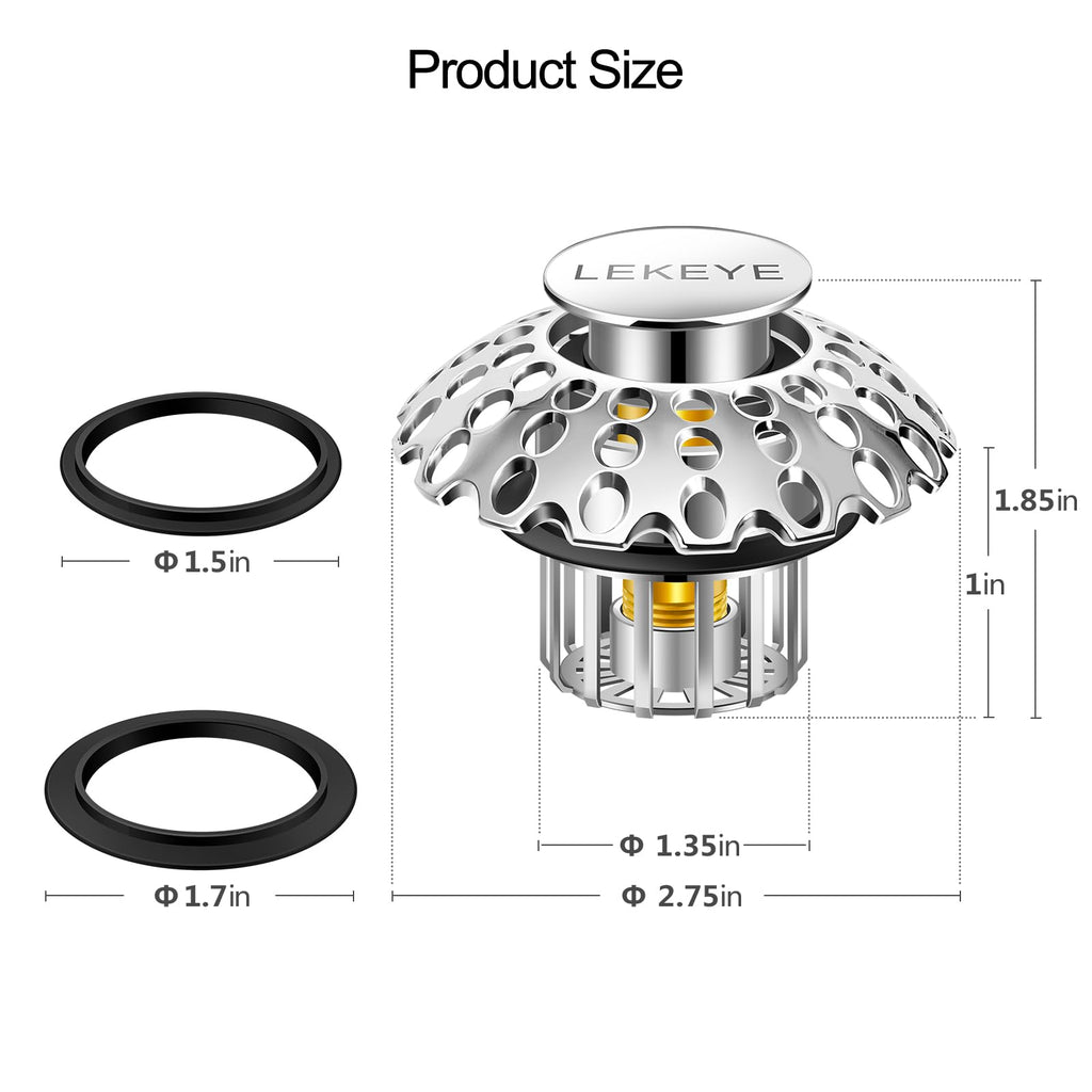 LEKEYE Tub Stopper | Shower Drain Hair Catcher | Bathroom Bathtub Plug | Pop Up Bathtub Drain Stopper for 1-1/2" to 1-3/4" Bath Drain Hole