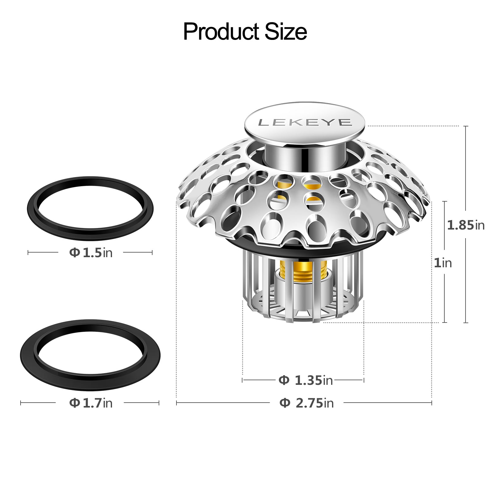 LEKEYE Tub Stopper | Shower Drain Hair Catcher | Bathroom Bathtub Plug | Pop Up Bathtub Drain Stopper for 1-1/2" to 1-3/4" Bath Drain Hole