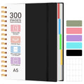 Spiral Notebook, A5 Size 5 Subject Notebooks College Ruled with Tabs and Removable Dividers, 300 Pages 100GSM Thick Spiral Ruled Lined Writing Journal Notebook for Work, School（6.2"x 8.5"）