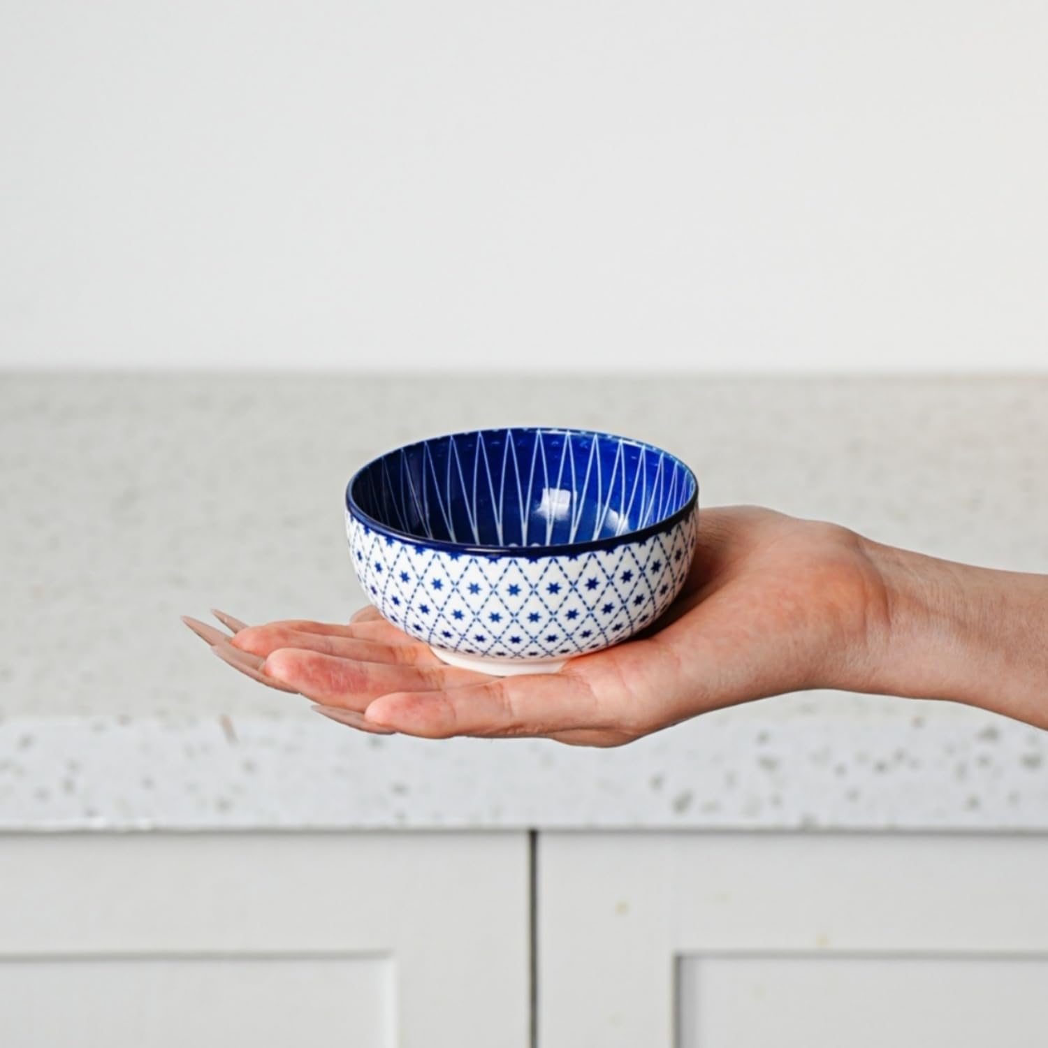 Cerkik Ceramic Dipping Bowls Set - Mini 4 Oz / 113 ml Dessert Bowls - Small 3.5 Inch / 9 cm Porcelain Bowls for Side Dishes, Snack, Appetizer - Microwave Dishwasher Safe - Set of 6 - Vintage Blue