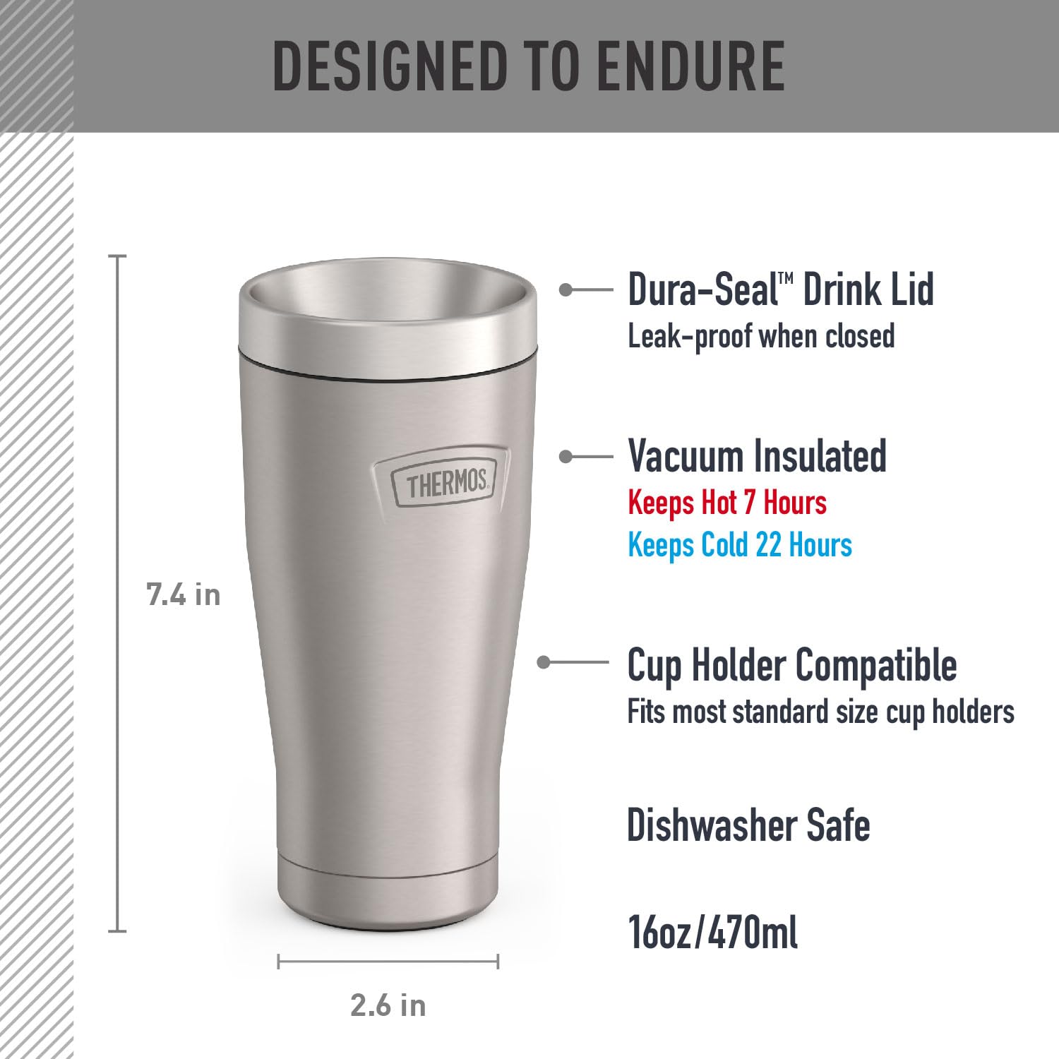 THERMOS ICON Series 16 oz Stainless Steel Tumbler Matte Steel