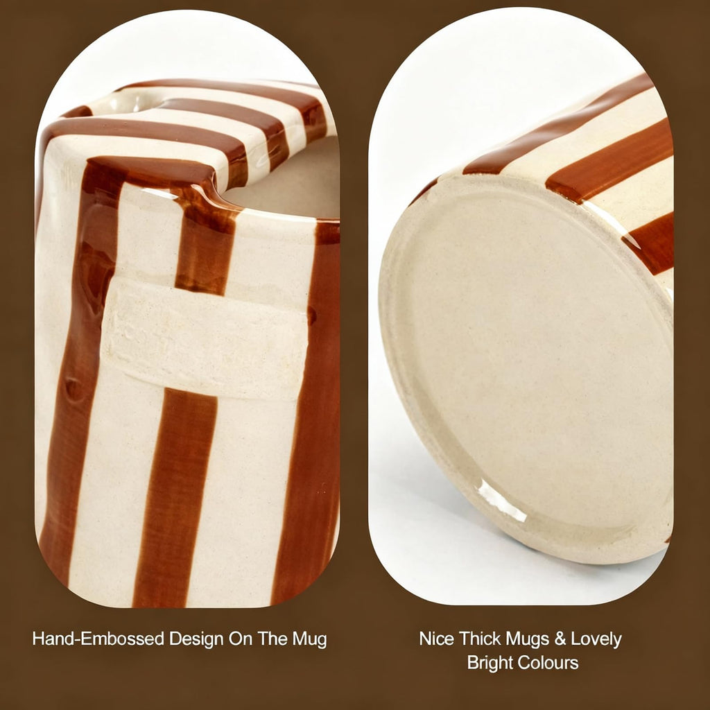 WATNTOW Ceramic Coffee Mug, Coffee Mug Espresso Cup 10oz Ceramic Coffee Mugs, Large Pottery Tea Mug Hand-Painted Striped Art Double-Enjoy Multiple Use for Kitchen, Dining (Brown)