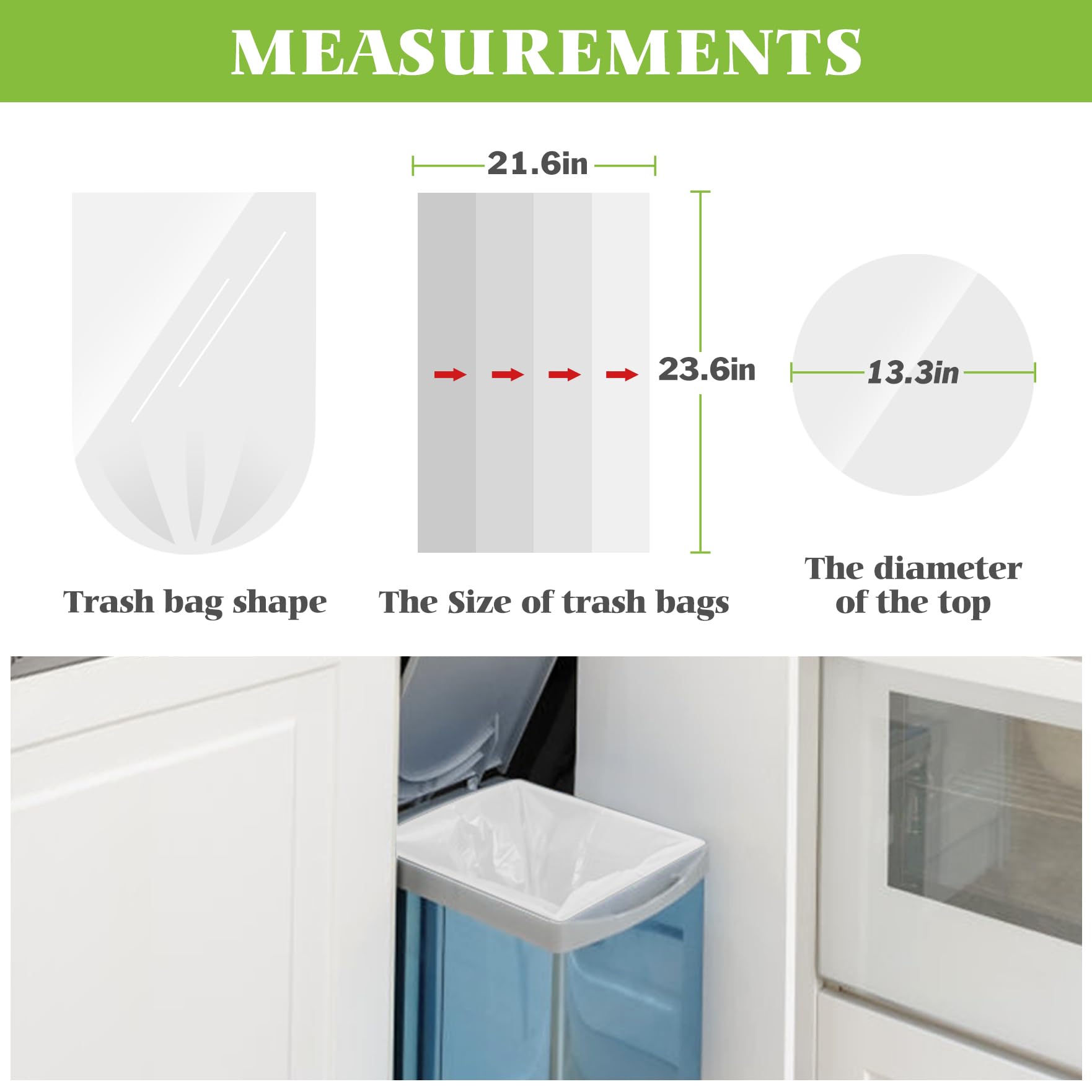 25 Litres Small garbage bags 220 Counts Strong Trash Bags by Teivio, Bathroom Trash Can Bin Liners,25L/ 6 Gallon Plastic Bags for home office kitchen sac poubelle,Clear
