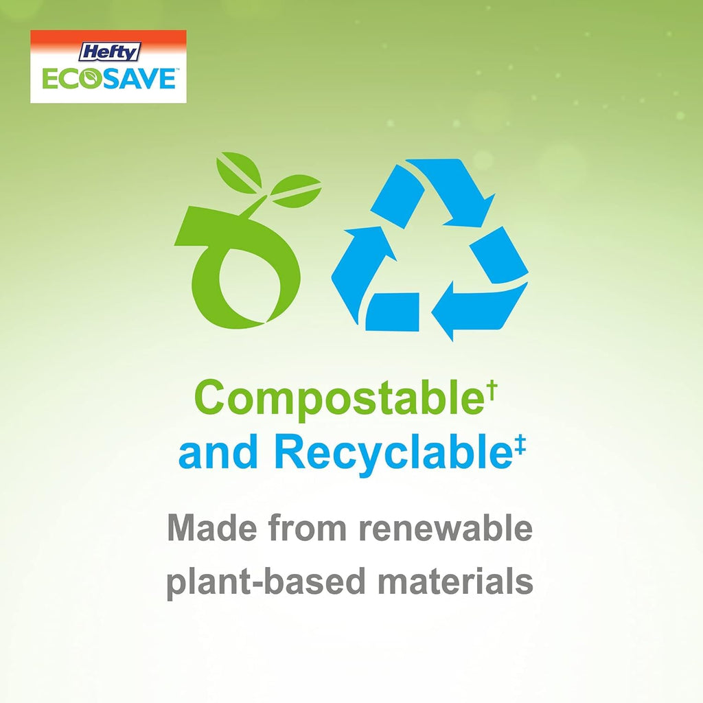 Hefty ECOSAVE Compostable Disposable Paper Plates Dinner 10", 80 Count