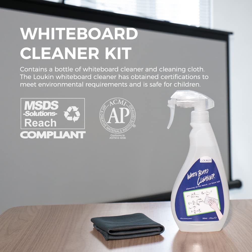 LOUKIN Non-Toxic Whiteboard Cleaner, 17oz Dry Erase Board Cleaner, Low-Odor Whiteboard Cleaning Spray with Cloth, Removes Stubborn Marks from Whiteboards, Chalkboard