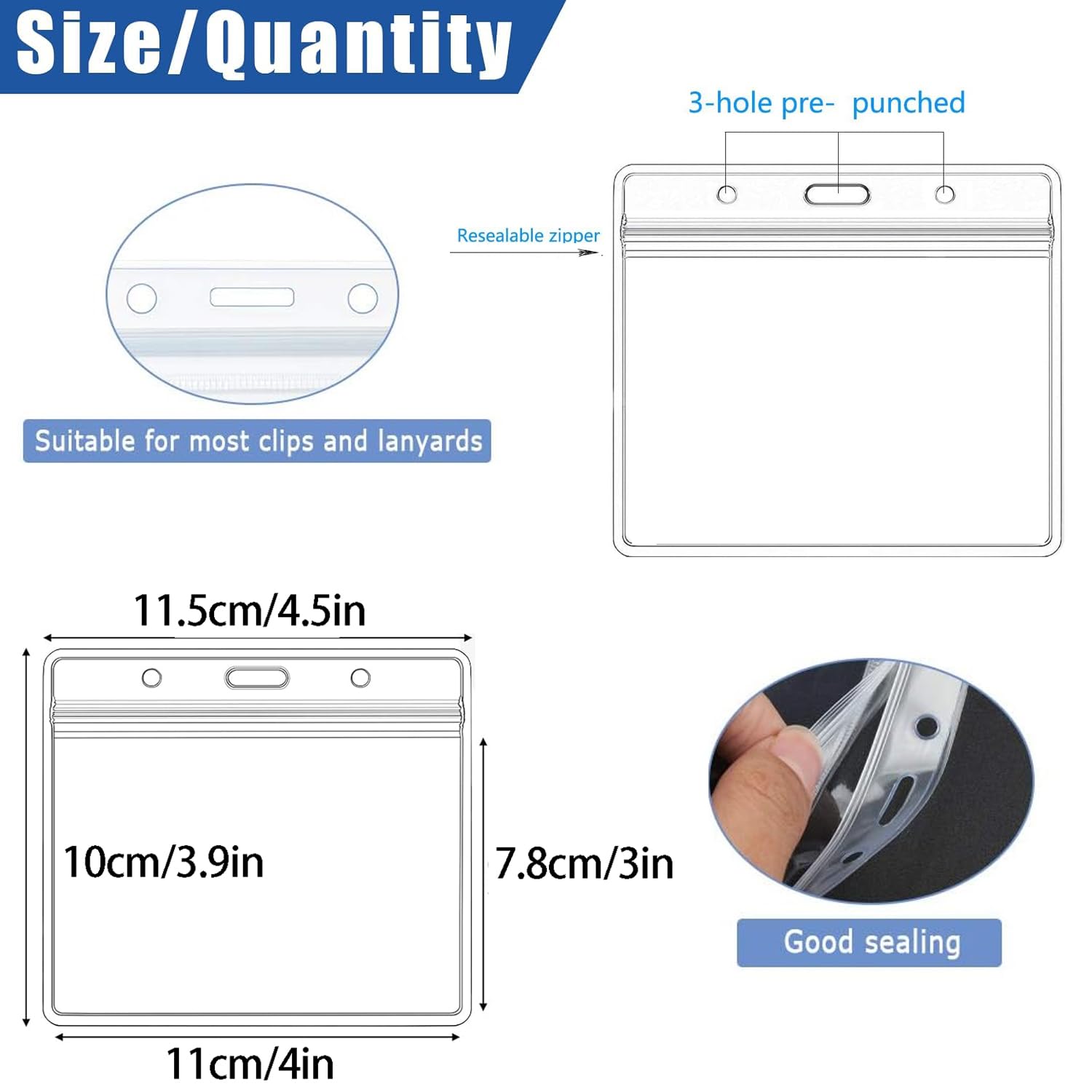 140 Pcs Lanyards with ID Holder, 4x3 in Badge Holder with Lanyards 70 Pcs Clear Waterproof Horizontal Name Tag and 70 Pcs Black Neck Badge Lanyards for Office School