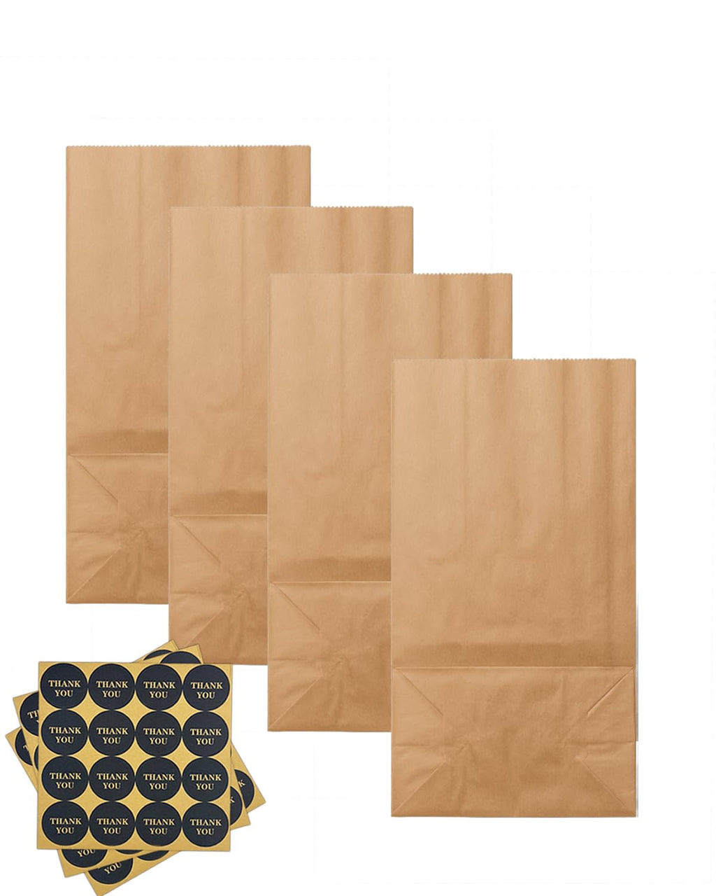 qiqee 100 Pcs Brown Treat Paper Bags with 100 Stickers 5.1"x3.1"x9.4" Kraft Small Party Gift Bag without Handle