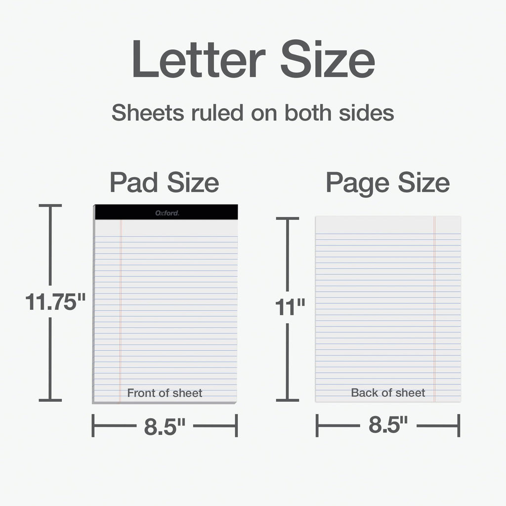 Oxford 8.5 x 11.75 Legal Pads, 12 Pack, Wide Ruled, White Paper, 50 Sheets Per Writing Pad, Made in the USA (74030)