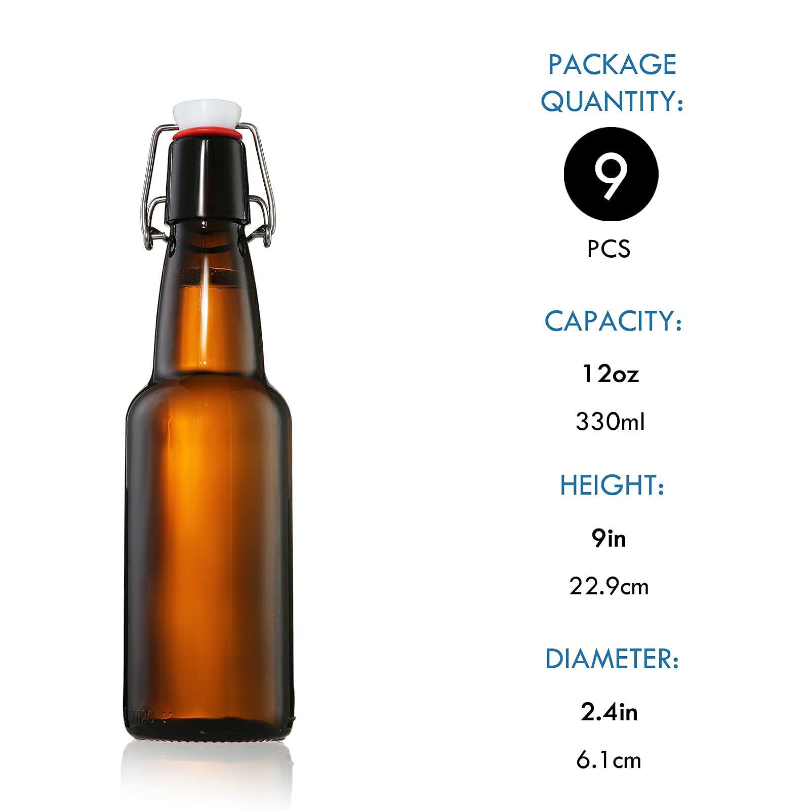 YEBODA 12 oz Amber Glass Beer Bottles for Home Brewing with Flip Caps, Case of 9
