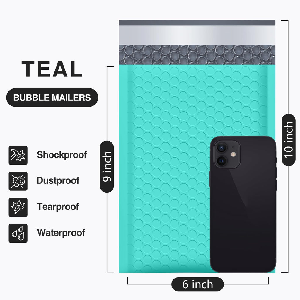 UCGOU Bubble Mailers 6x10 Inch Teal 50 Pack Usable Size 6x9 Padded Envelopes Small Business Mailing Packages Opaque Self Seal Adhesive Waterproof Boutique Shipping Bags for Jewelry Makeup Supplies