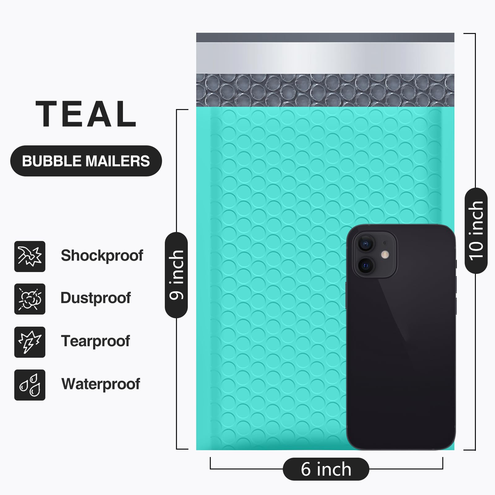 UCGOU Bubble Mailers 6x10 Inch Teal 50 Pack Usable Size 6x9 Padded Envelopes Small Business Mailing Packages Opaque Self Seal Adhesive Waterproof Boutique Shipping Bags for Jewelry Makeup Supplies