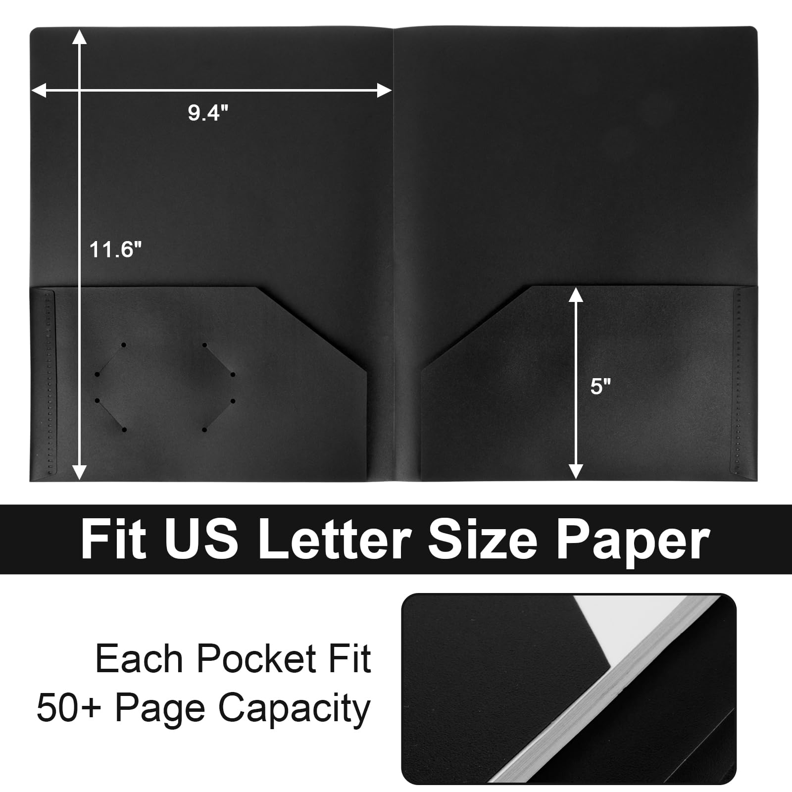 EEHZTSI 12-Pack Plastic Folders with Pockets,2-Pocket Poly Folders Holds 8-1/2" x 11" Paper for School/Office/Home, Black