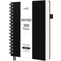 RETTACY Dotted Journal Notebook, 300 Pages, A5 Medium Size (14.5 x 21 cm), 100 GSM Thick Paper, Flexible Plastic Cover, Spiral-bound, for Journaling, Planning, Tracking (Black)