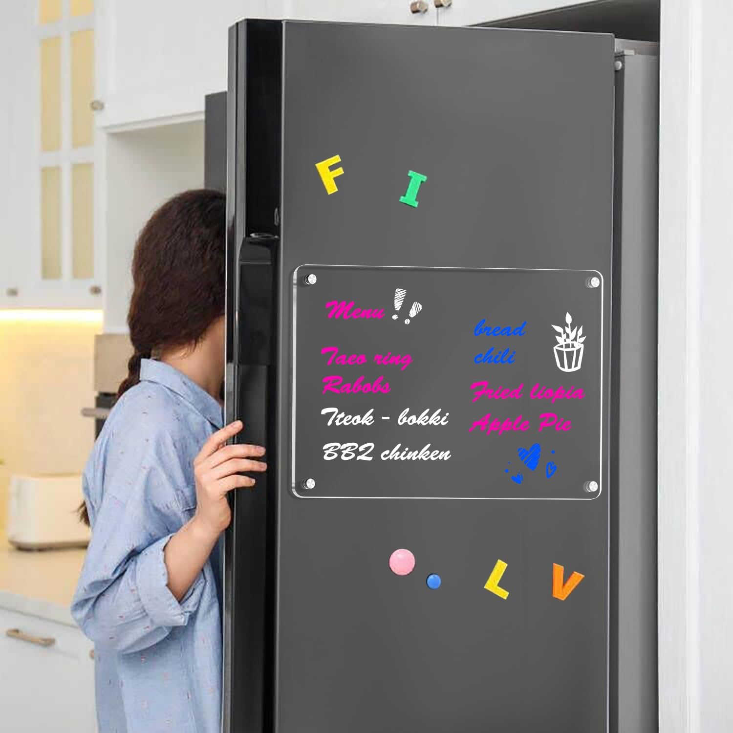 PETIARKIT Acrylic Calendar for Fridge, 16"x12" Clear Fridge Calendar Dry Erase Magnetic Planning Boards Set for Refrigerator with 6 Dry Erase Markers