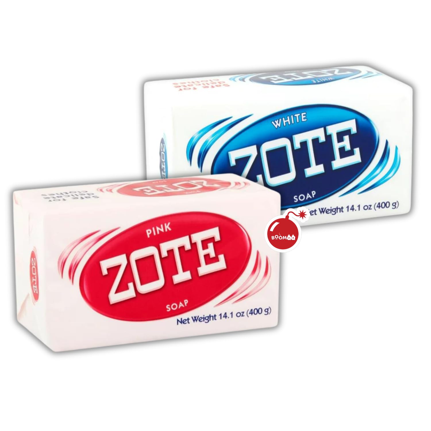 Laundry Soap Bar By Zote Soap - Stain Remover - Catfish Bait - 2 Pack of Zote Soap Pink And White (2 x 14.1 oz, 400g each) - In Special BoomQQ Packaging…