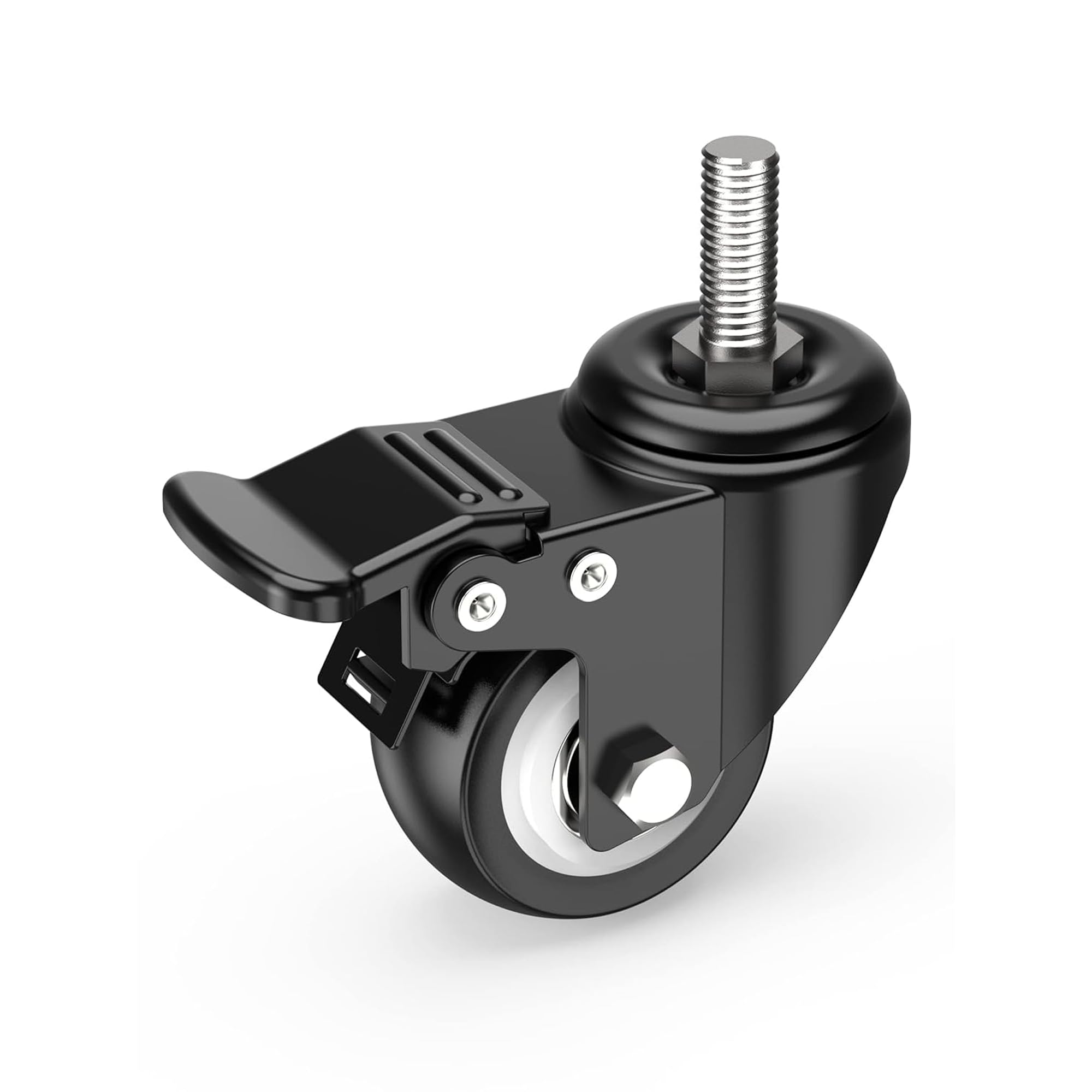 HOLKIE Caster Wheels 2 inch Total Locking Stem Casters, 3/8" -16 x 1 (Stem Diameter 3/8", Stem Length 1") Threaded Stem Casters Swivel Casters Set of 4 Heavy Duty Castors Black
