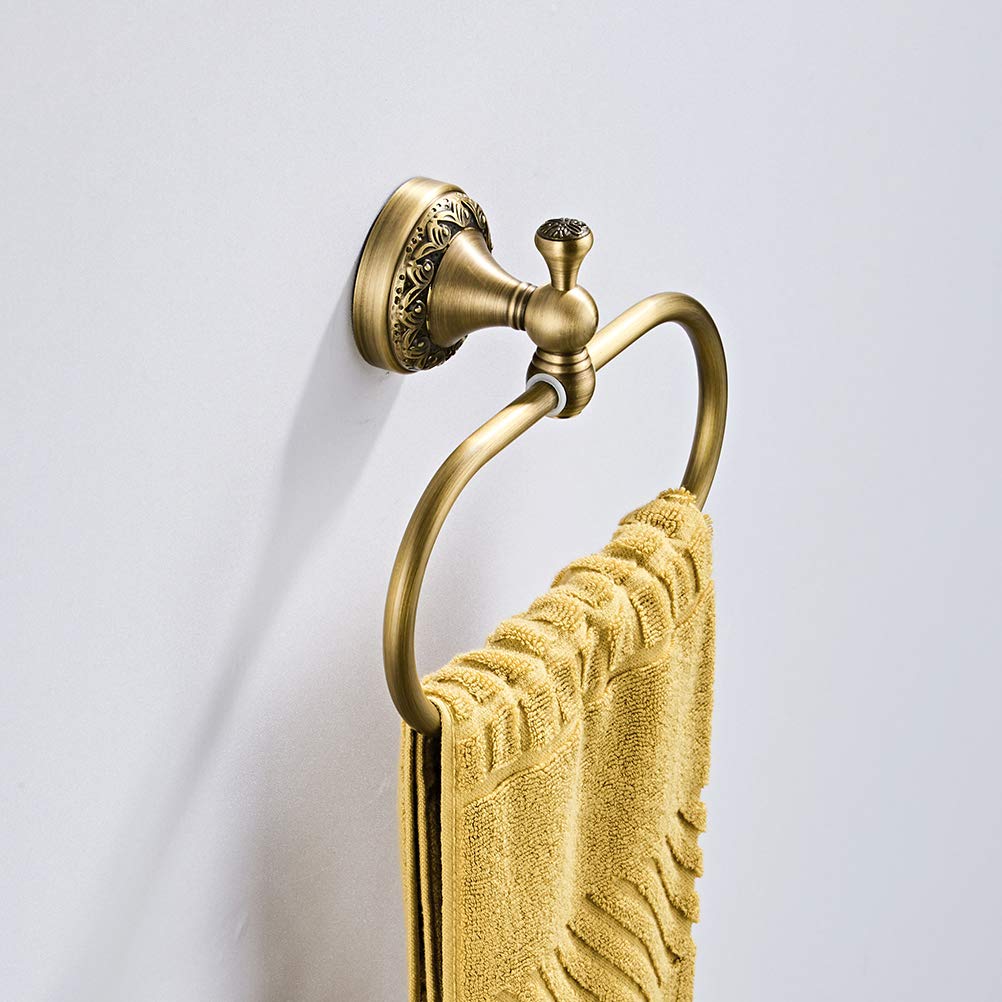 Aothpher Brass Towel Ring Oval Contemporary Bathroom Hand Towel Holder Wall Mounted,Antique Brass Finish