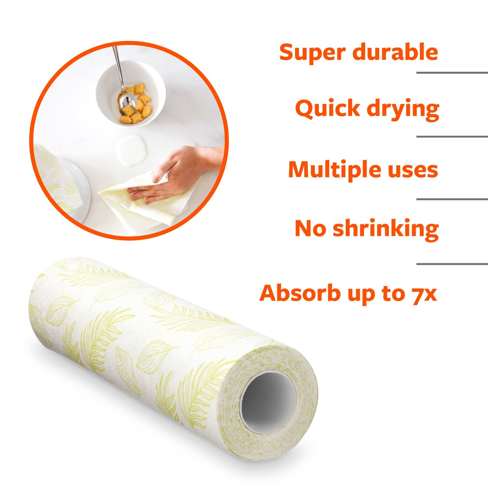 Full Circle Tough Sheets Reusable Plant-Based Paper Towels – Super-Absorbent, Bamboo Towels - Multi-Use Cleaning Products - 30 Sheet Roll