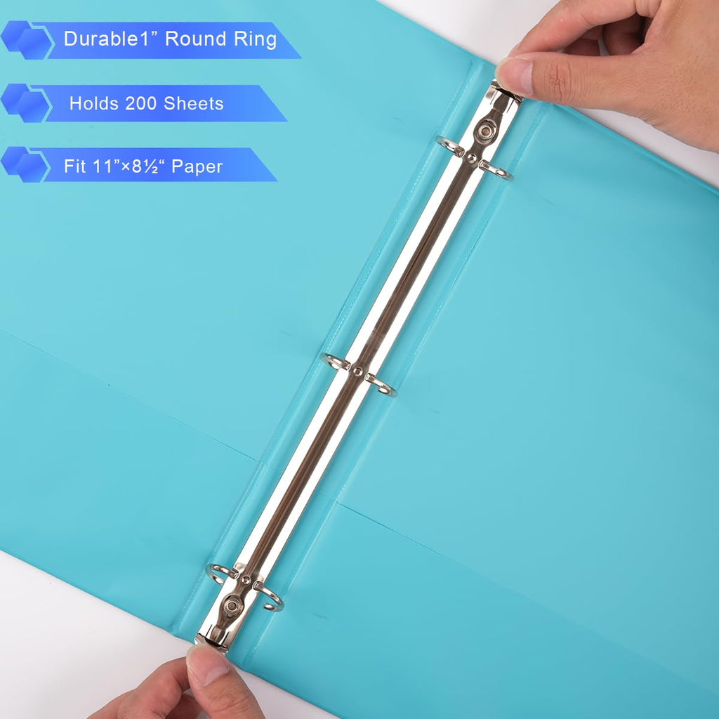 2-Inch Binder 3 Ring, Round Ring with 2 Interior Pockets, Holds 450 Sheets Letter Size Paper, Durable Plastic View Binders for School, Office, and Home