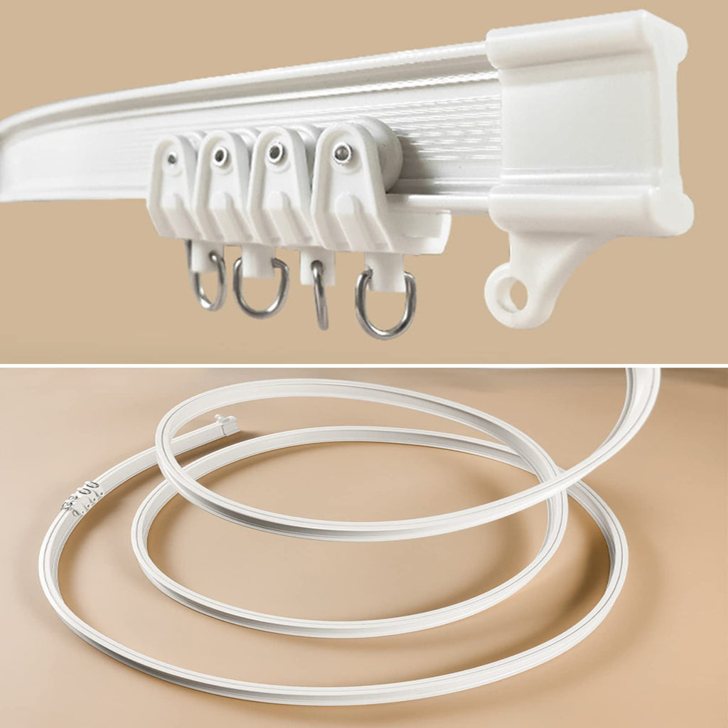 Flexible Ceiling Curtain Track | 5 Meters Curved Curtain Rail with Mute Rollers | Bendable Mount for Shower/Bay Window/RV Curtain/Room Divider