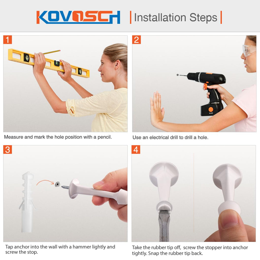 KOVOSCH 10 Pack Solid Rigid Door Stops - Heavy Duty Durable Door Stoppers Wall Protector with Soft Rubber Tips, White