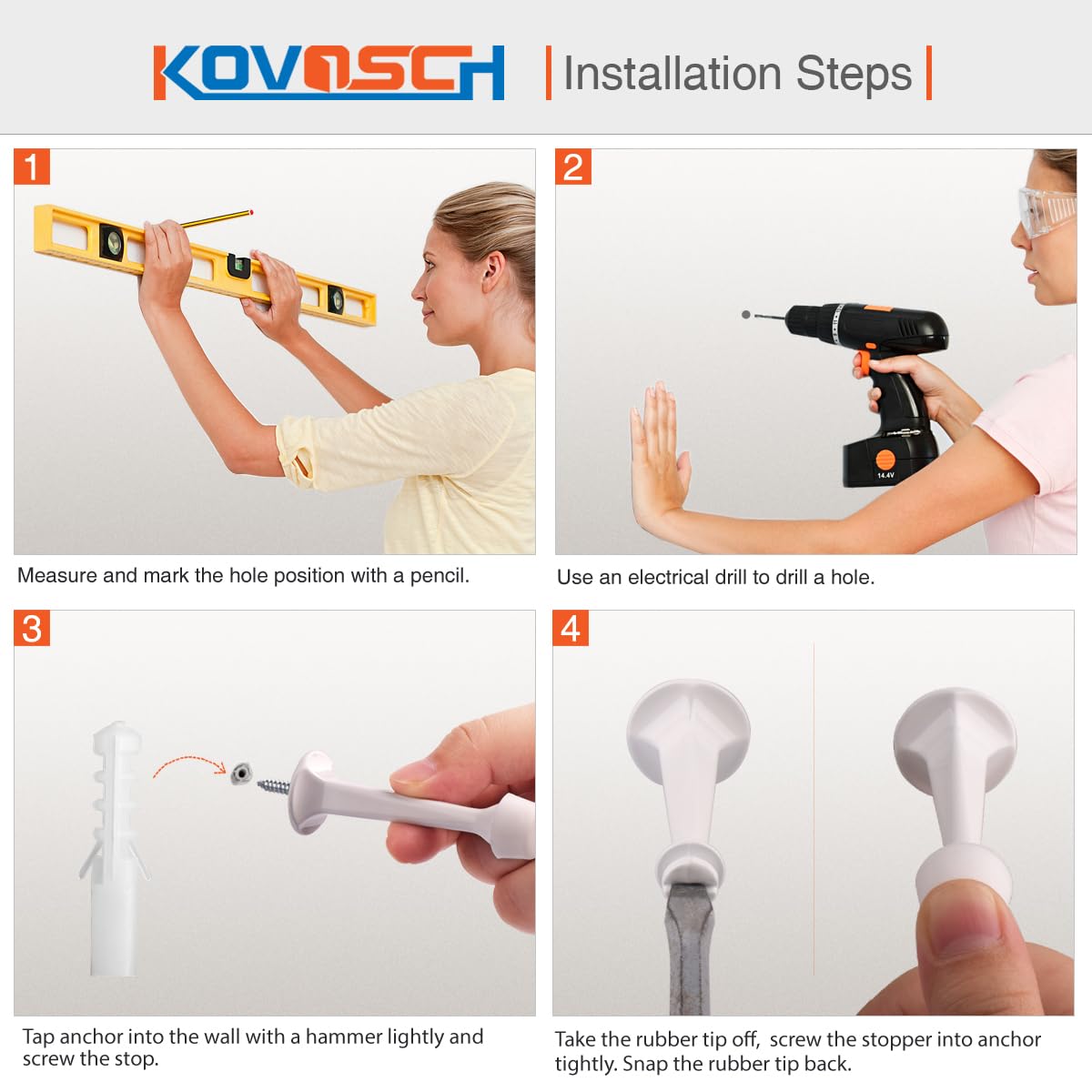 KOVOSCH 10 Pack Solid Rigid Door Stops - Heavy Duty Durable Door Stoppers Wall Protector with Soft Rubber Tips, White