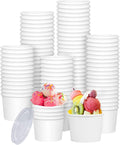 50 Pack Disposable Soup Bowls, 12oz Paper Soup Storage Containers with Lids for Hot & Cold Foods Disposable Kraft Food Bowls with Lids Ice Cream Containers (White)