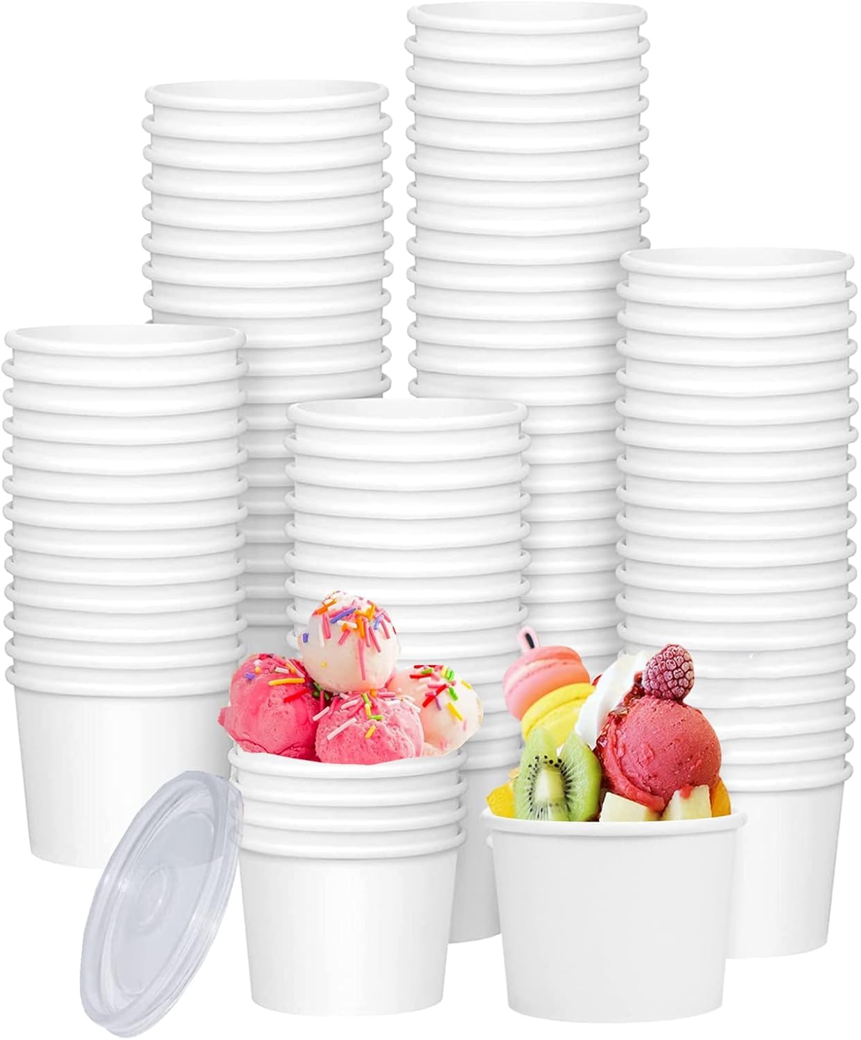 50 Pack Disposable Soup Bowls, 12oz Paper Soup Storage Containers with Lids for Hot & Cold Foods Disposable Kraft Food Bowls with Lids Ice Cream Containers (White)