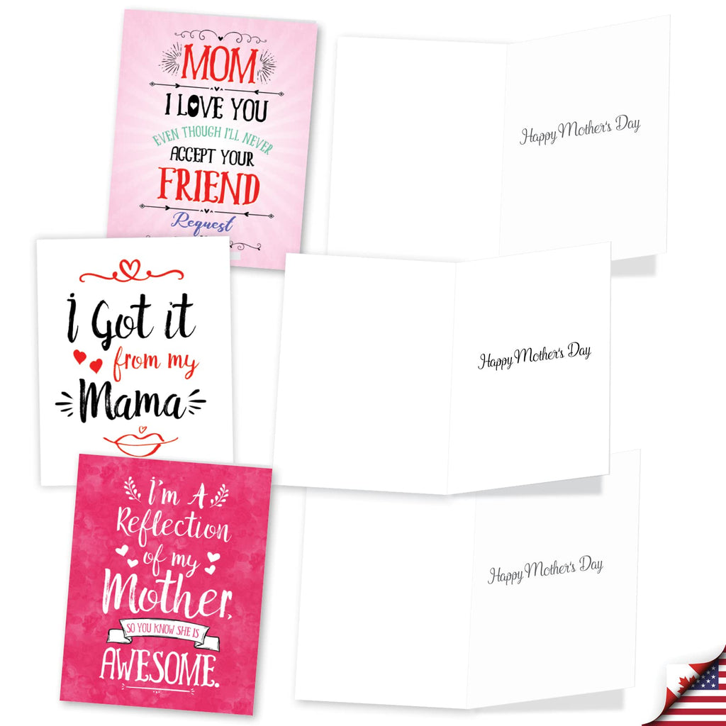 The Best Card Company 36 Assorted Mother's Day Notecards Bulk Box Set 4 x 5.12 Inch w/Envelopes (12 Designs, 3 Each) Greeting Card Pack for Daughter, Girlfriends - Mom Notes AM3138MDG-B3x12