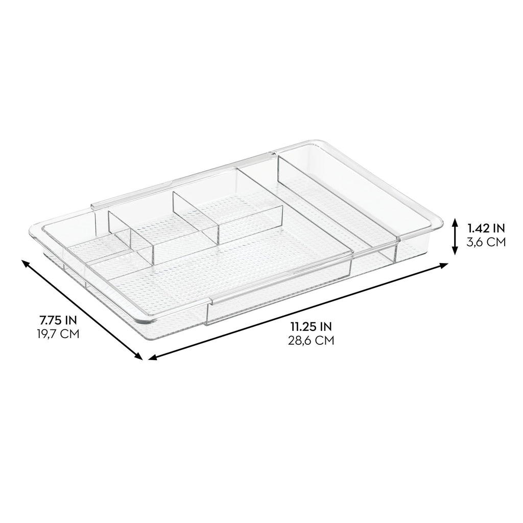 iDesign Clarity Plastic Expandable Drawer Organize for Vanity, Bathroom, Kitchen, Desk, Expands up to 18.5 Inches, Clear
