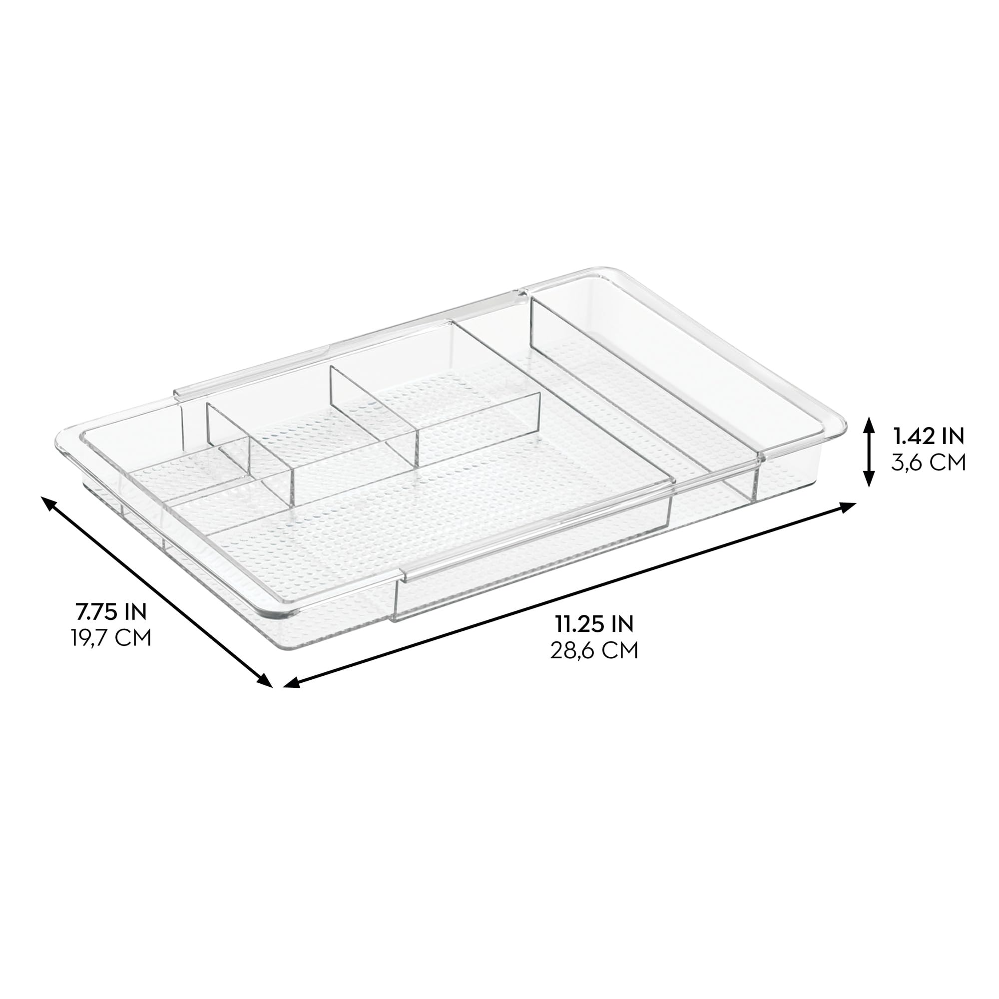 iDesign Clarity Plastic Expandable Drawer Organize for Vanity, Bathroom, Kitchen, Desk, Expands up to 18.5 Inches, Clear