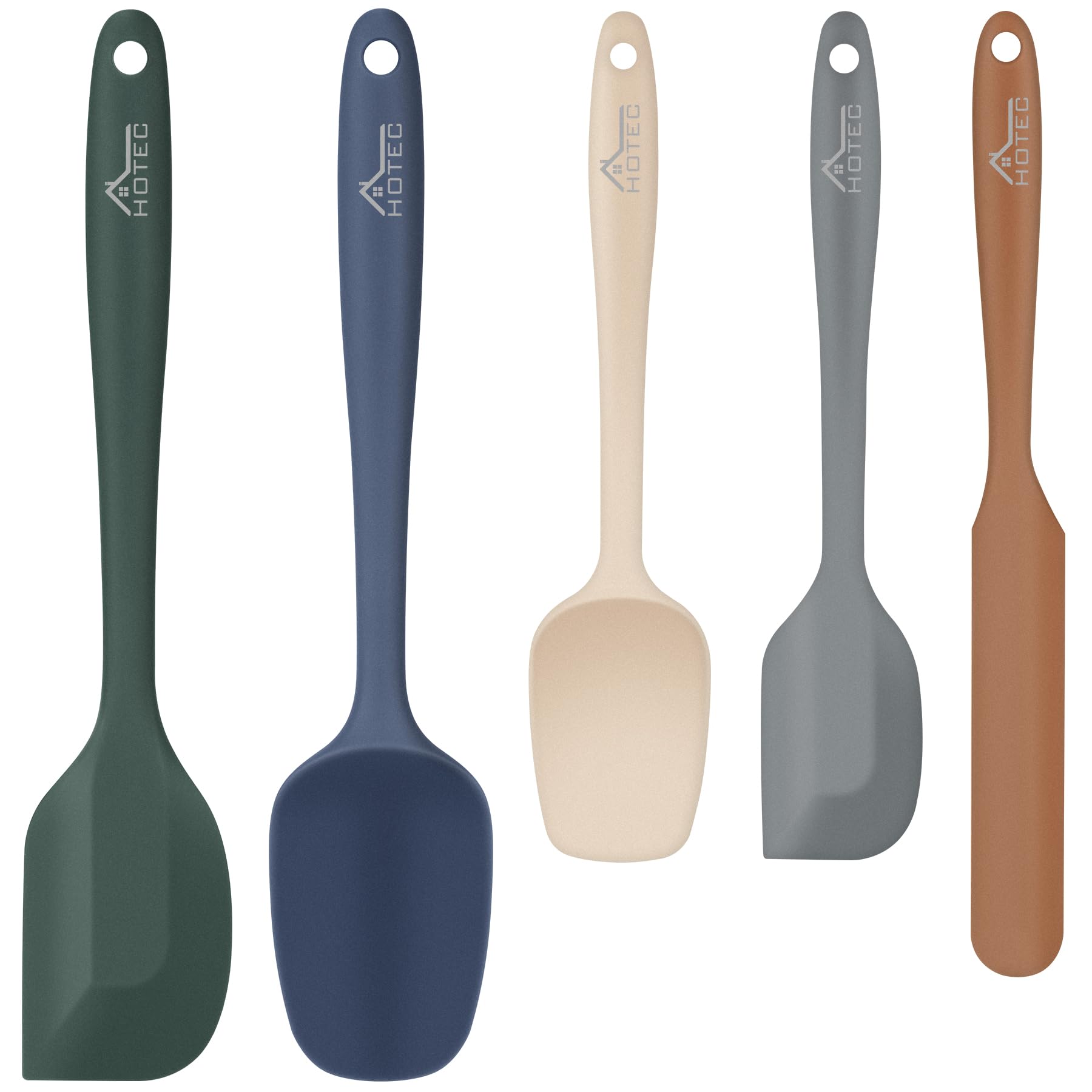 HOTEC Heat Resistant 600℉ Food Grade Silicone Rubber Spatula Set for Baking, Cooking, and Mixing Non Stick Dishwasher Safe BPA-Free Neutral Set of 5