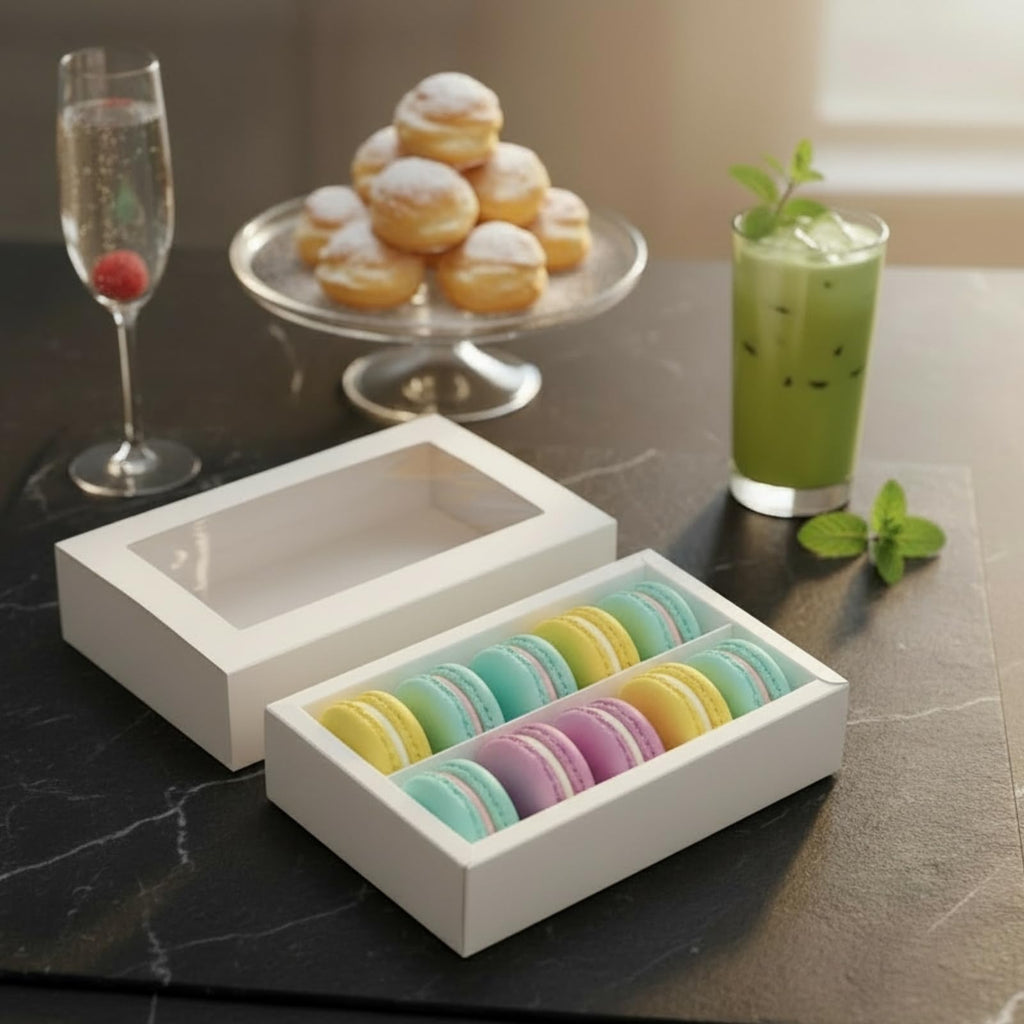 Dicunoy 30 Pack Macaron Boxes for 12, Macaron Gift Packaging Box with Clear Window, White Bakery Boxes, Cookie Packaging Box for Strawberry Gift, Chocolate, Truffles Cake, Desserts, Mini Cupcakes, Muffins