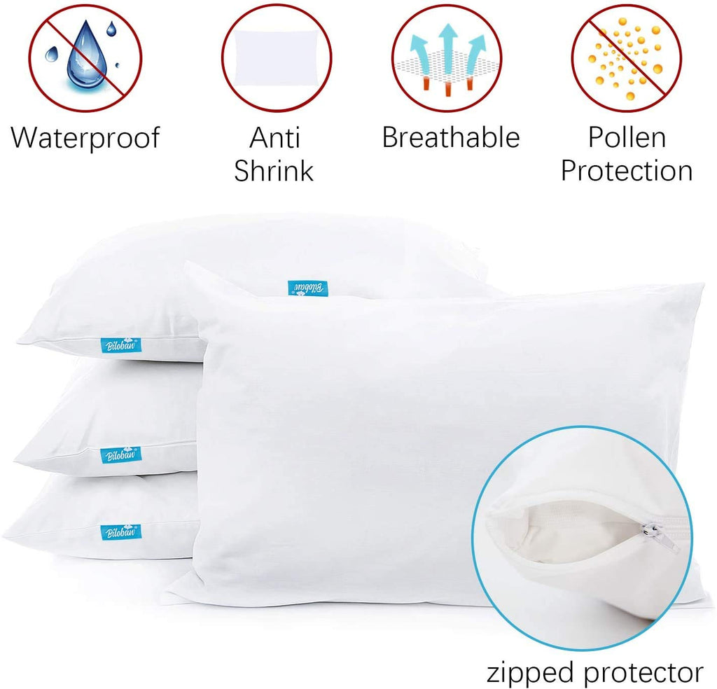 Biloban 4 Pack Waterproof Pillow Protectors Standard Bed Bug Proof Pillow Covers for Sleeping Noiseless Breathable Pillow Protector Standard White