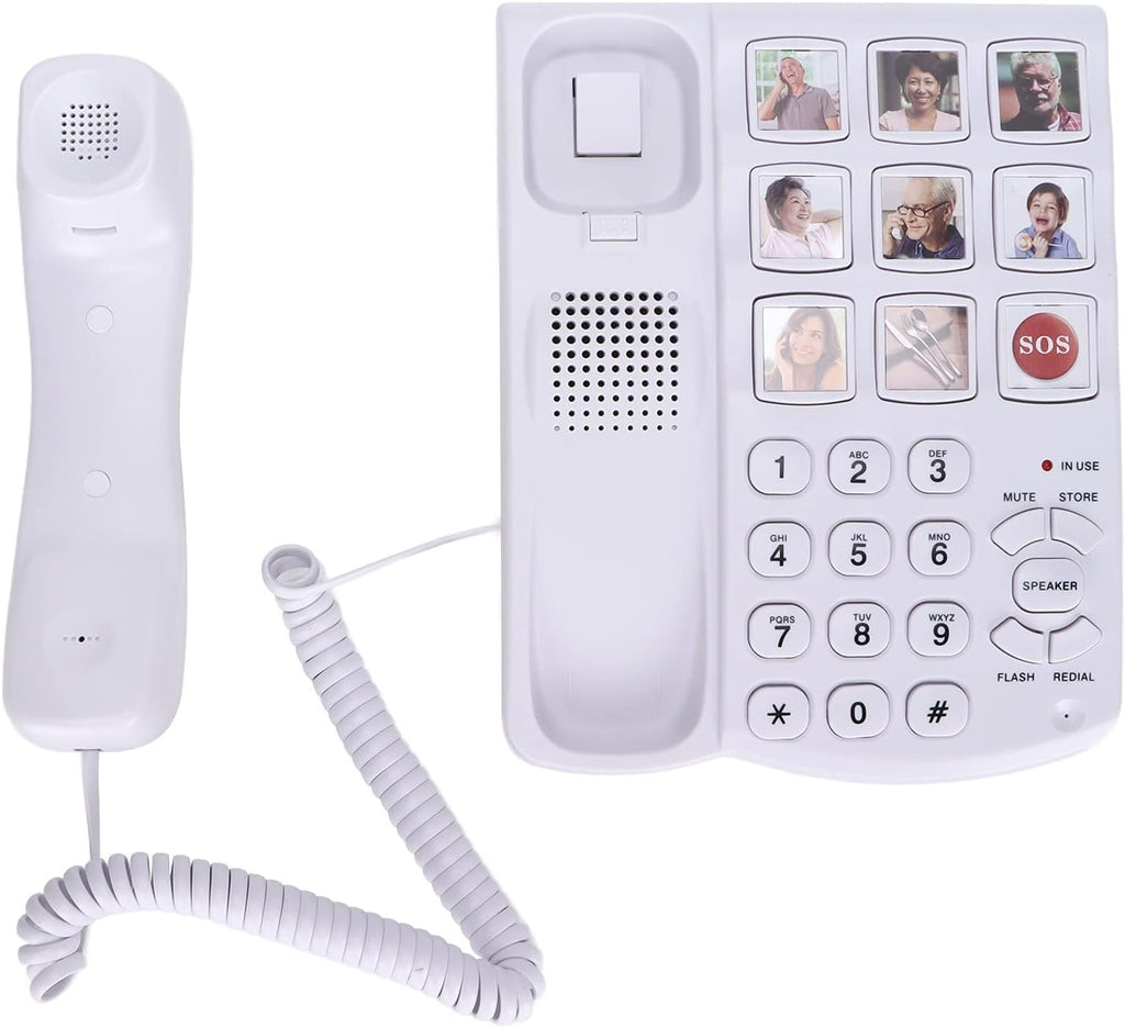 Landline Corded Home/Office Phone for Seniors with Photo Memory Speed Dial, Loud Ringer & Speakerphone, Desk & Wall Mounted Telephone for Dementia & Alzheimer’s Adults (White)