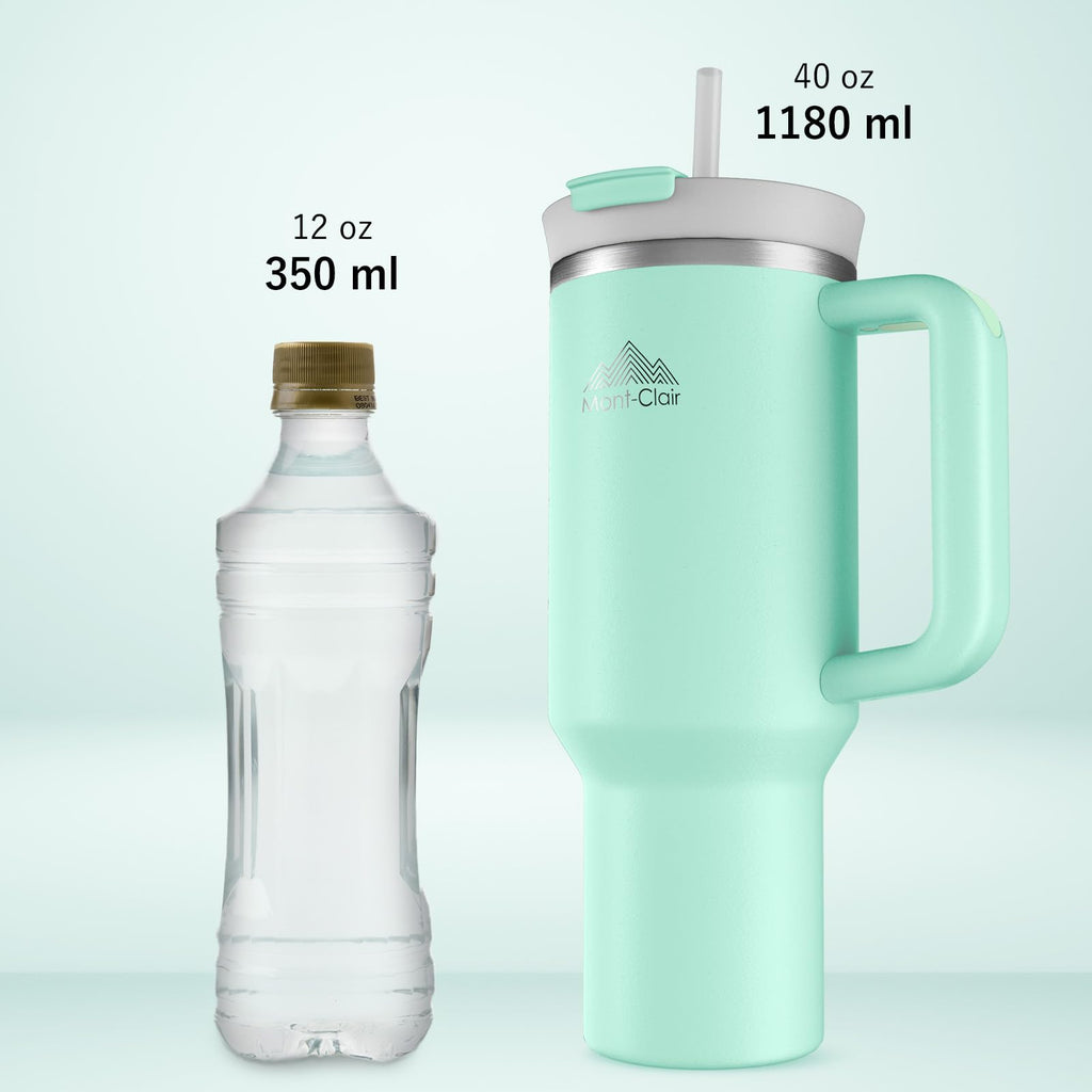 Mont-Clair 40oz Tumbler with Straw and Lid - Leakproof Insulated Stainless Steel Travel Mug with Handle - Travel Mug - Cold or Hot for 10 Hours - Iced for 48 Hours - 1200ml - Matcha Green