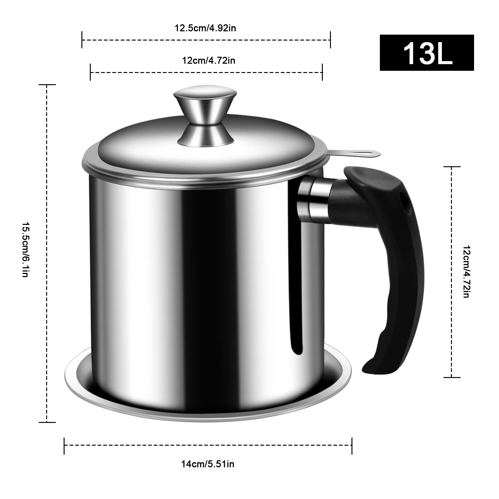 1.3L Oil Strainer Pot, Stainless Steel Bacon Grease Container with Strainer & Lid, Silver Cooking Oil Storage Can Container, Kitchen Oil Fat Storage Fat Tank Pot for Frying Oil and Cooking Grease