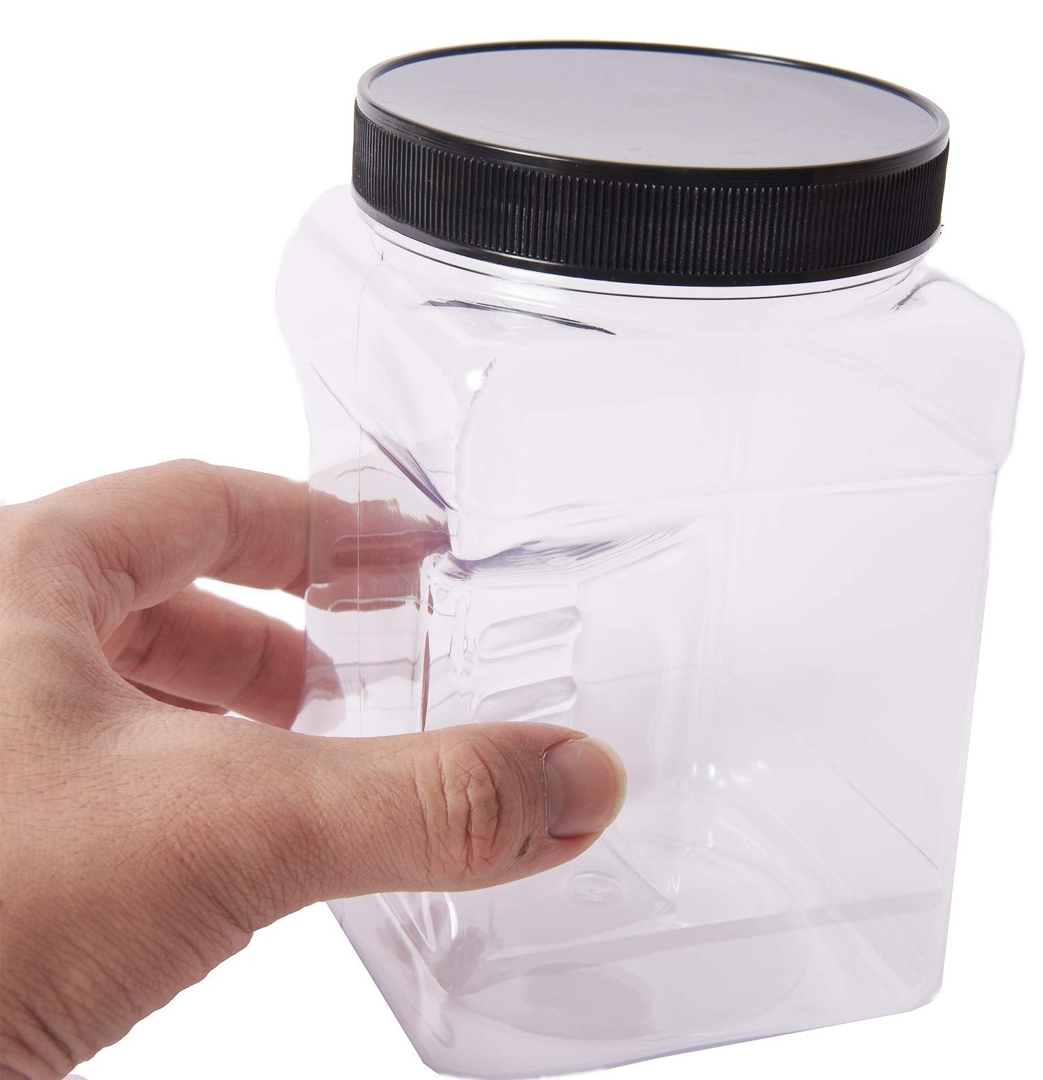 Lawei 6 Pack Clear Plastic Square Jars - 32 Oz Containers with Easy Grip Handles for Dry Goods, Cookies, Candy and More