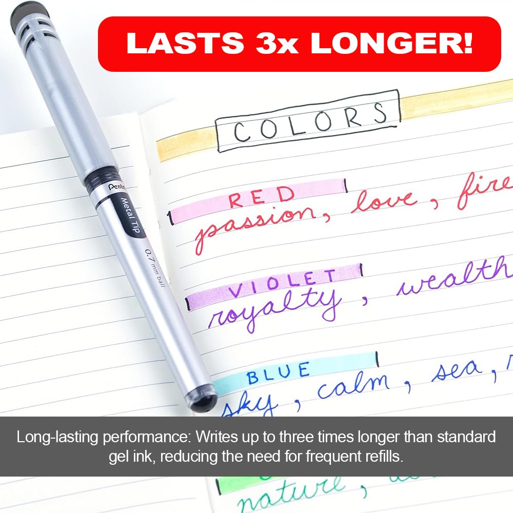 Pentel EnerGel Liquid Gel Rollerball Pen with Cap to Protect Pockets, Everyday Writing, Office Supplies, School Supplies, 0.7mm Medium Point, Black Ink, BL17-A, Box of 12