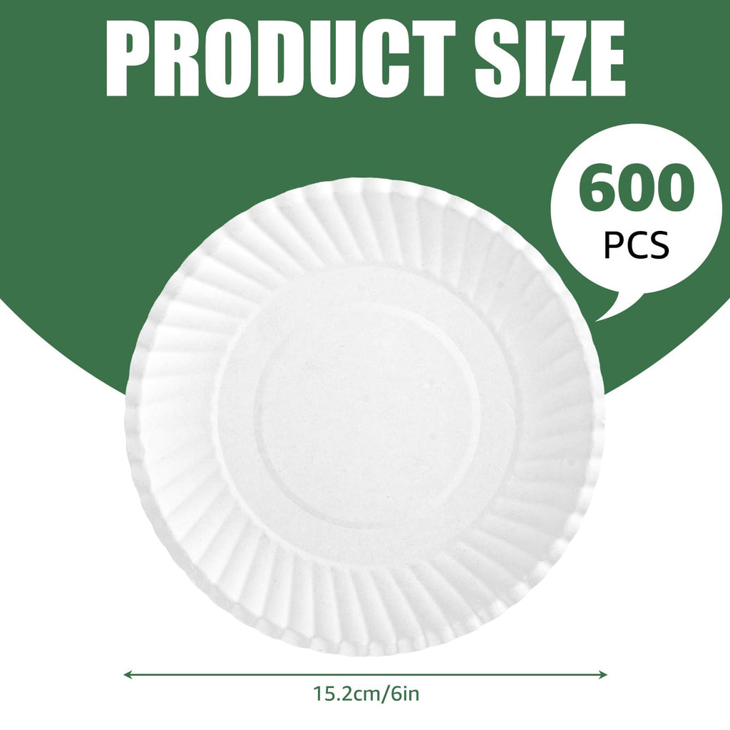 Compostable Plates 6 inch, 600 Pack Paper Plates Bulk, Small Paper Plates Eco Friendly Disposable Plates, White Paper Plates for Dessert, Cake, and Snack