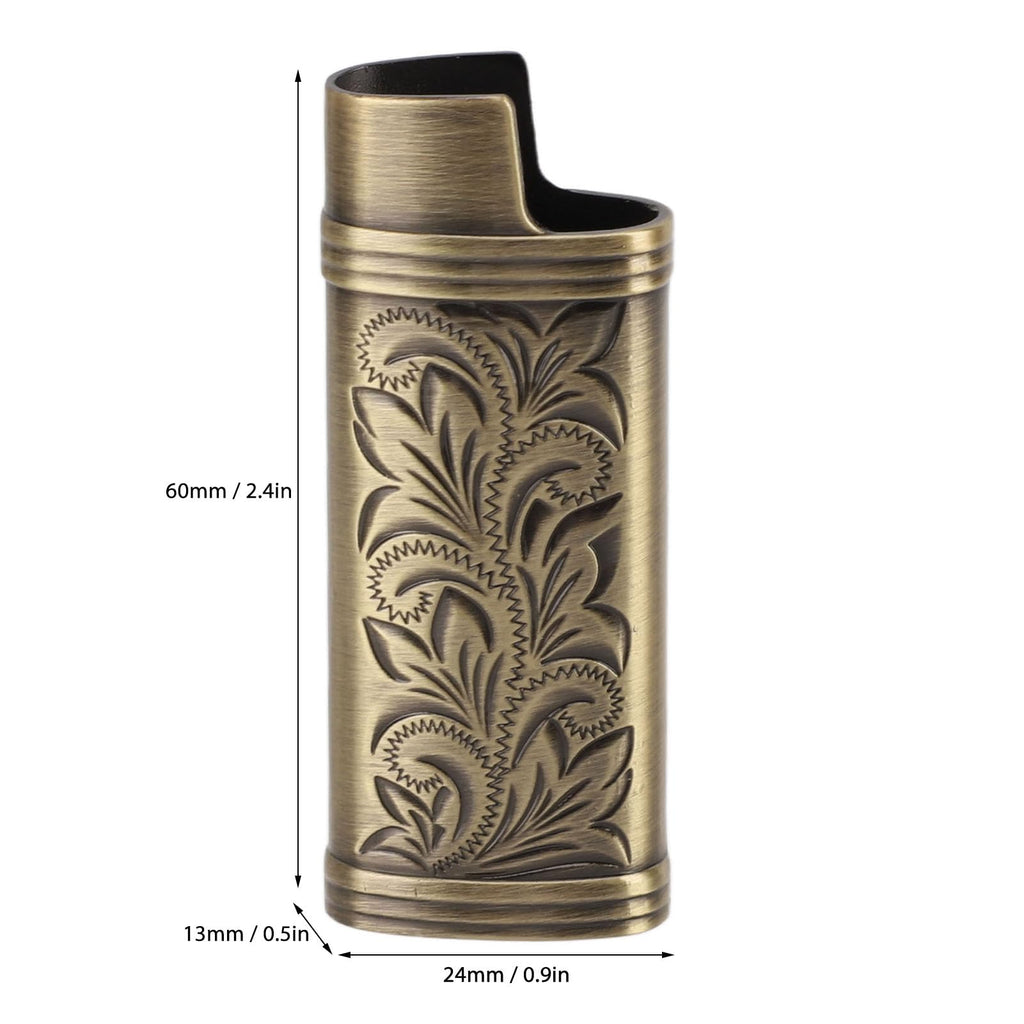 Metal Lighter Case Cover Holder Vintage Floral Stamped, 2pcs Retro Lighter Case Compact 3D Floral Stamped Engraving Zinc Alloy Protective Case Cover(Bronze)