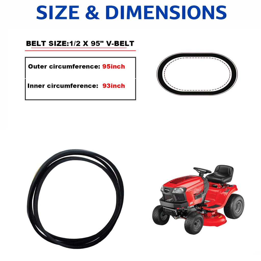 Premium Belt 144959, 138255, 130801 Compatible with Craftsman Sears Roper Poulan Pro，1/2'' X 95'' Premium Belt Lawn Mower Parts,Fit for Craftsman LT1000 LT2000 LT3000 42'' Lawn Mower