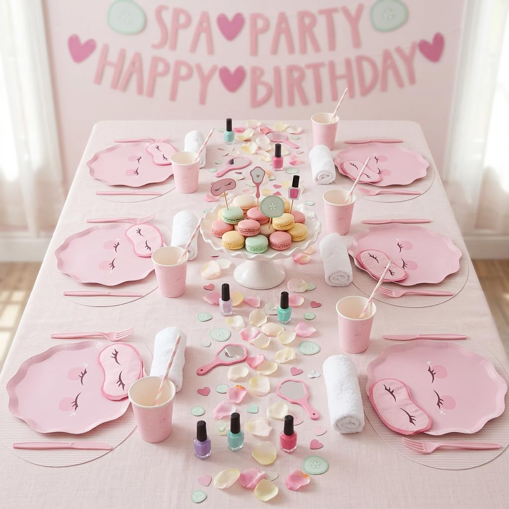 Modern Whimsy 68 pcs Spa Party Decorations | Spa Party Plates, Napkins & Forks | Spa Party Supplies for Girls | Sleepover Party Supplies for Girls | Happy Birthday Banner, Spa Party Banner (Serves 12)