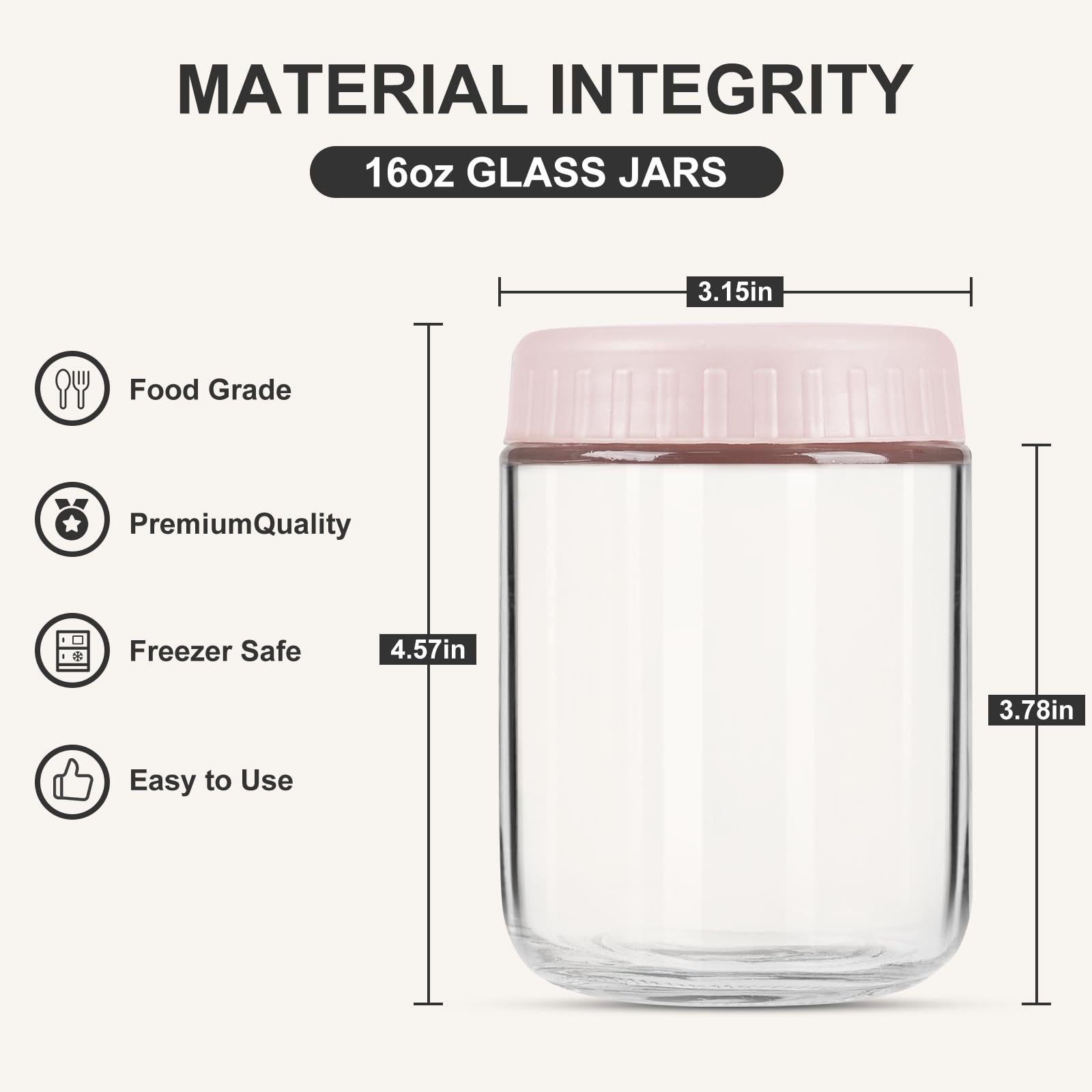 Overnight Oats Containers with Lids, 16oz Glass Jars with Lids 4 pcs, Wide Mouth Mason jars for Salad, Yogurt, Snacks, Meal Prep