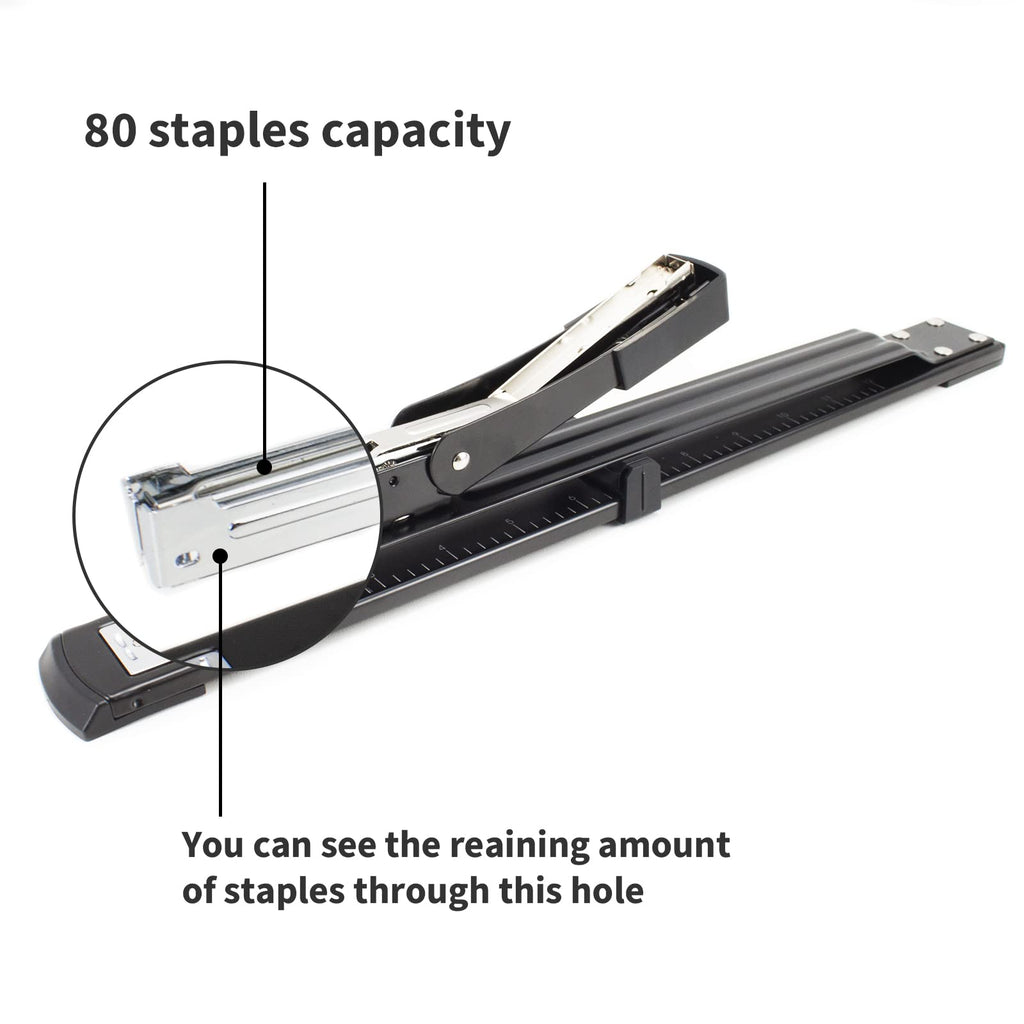 Deli Long Reach Stapler, Booklet Stapler with Jam Resistant, 25 Sheet Capacity, Long Arm Standard Stapler for Booklet, Book Binding, Art Journaling, Black, Gifts