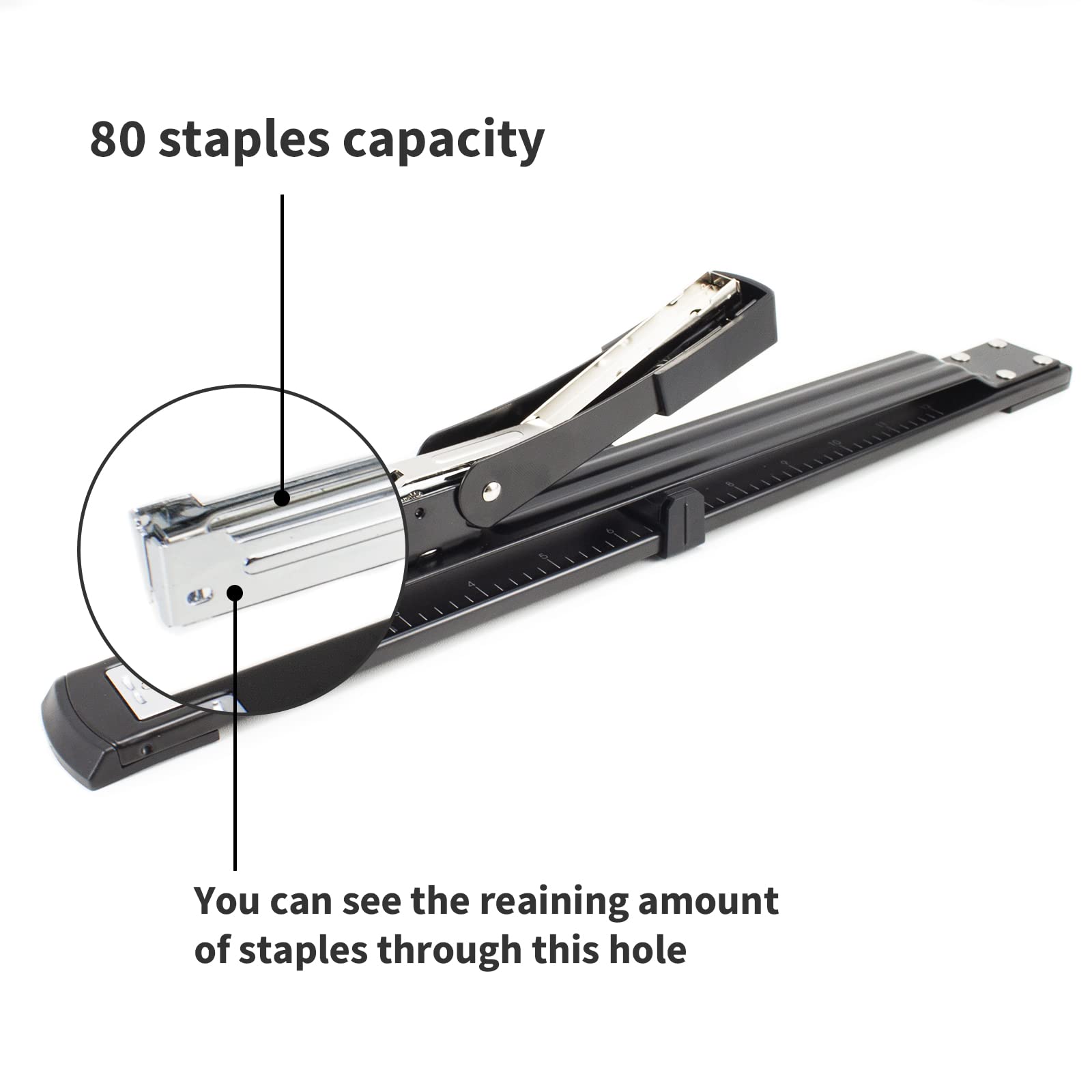 Deli Long Reach Stapler, Booklet Stapler with Jam Resistant, 25 Sheet Capacity, Long Arm Standard Stapler for Booklet, Book Binding, Art Journaling, Black, Gifts
