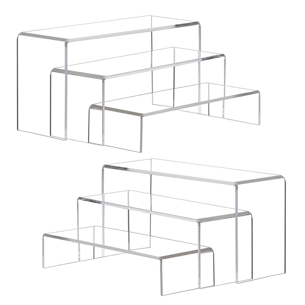 ANDGOO 2 Sets Large Acrylic Risers, Clear Rectangular Showcase Collectibles Display Shelf, Retail Desktop Display Stand for Organize and Decoration